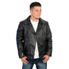 Milwaukee Leather men's black studded motorcycle style jacket with silver hardware, featuring a classic fit and zippered pockets.