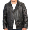 Milwaukee Leather men's black studded motorcycle style jacket with silver hardware, worn by a model standing outdoors.