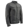 Milwaukee Leather men's Cafe Racer black and grey leather jacket with triple stitch details, stylish men's jacket for riding or casual wear.