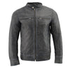 Milwaukee Leather men's Cafe Racer black and grey triple stitch leather jacket with stylish design and classic fit.