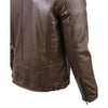 Milwaukee Leather men's brown Cafe Racer leather jacket with snap button collar, featuring classic design and detailed stitching.