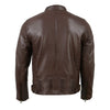 Milwaukee Leather men's brown Cafe Racer leather jacket with snap button collar, front zipper, and stylish design.