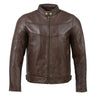Milwaukee Leather men's brown cafe racer leather jacket with snap button collar, stylish and durable men's jacket for motorcycle riding