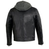 Milwaukee Leather men's black casual leather jacket with removable hoodie, featuring a stylish design and front zip closure.