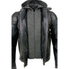 Milwaukee Leather men's black casual leather jacket with removable hoodie, featuring a stylish fit and smooth leather texture.