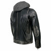 Milwaukee Leather men's black casual leather jacket with removable hoodie, stylish and comfortable for everyday wear.