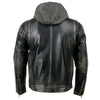 Milwaukee Leather men's black casual leather jacket with removable hoodie, featuring stylish design and zipper details.