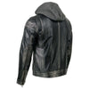 Milwaukee Leather men's black casual leather jacket with removable hoodie, featuring stylish design and front zipper closure.