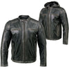 Milwaukee Leather men's black casual leather jacket with removable hoodie, stylish and durable men's jacket with front zipper.