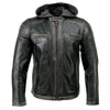 Milwaukee Leather men's black casual leather jacket with removable hoodie, featuring stylish design and quality craftsmanship.