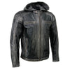 Milwaukee Leather men's black casual leather jacket with removable hoodie, featuring a stylish design and front zipper closure.