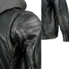 Milwaukee Leather men's black casual leather jacket with removable hoodie, stylish design, front zipper, and side pockets.