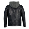 Milwaukee Leather men's black motorcycle-style jacket with snap collar and removable hoodie, casual fashion outerwear.