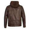 Milwaukee Leather men's broken brown motorcycle style leather jacket with snap collar and removable hoodie, casual fashion jacket.