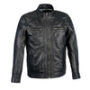 Milwaukee Leather men's black motorcycle jacket with front zipper closure, stylish fashion design and durable leather material.