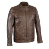 Milwaukee Leather men's broken brown leather jacket with front zipper closure, stylish and durable men's jacket.