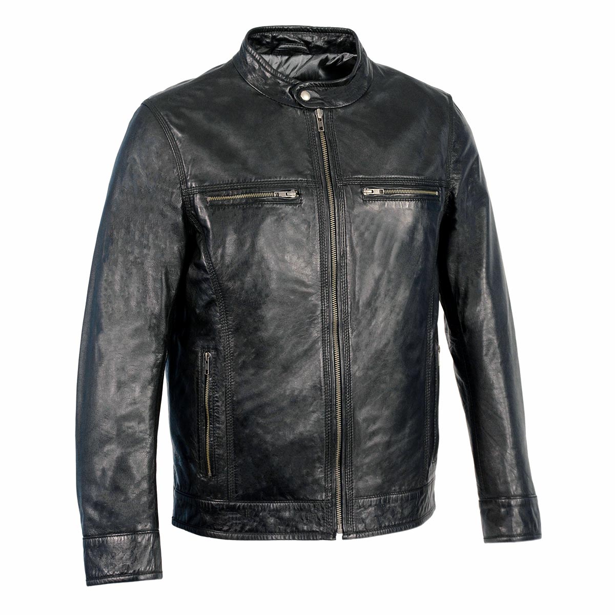 Milwaukee Leather men's black classic fashion leather jacket with zipper closure, stylish and durable for casual wear.