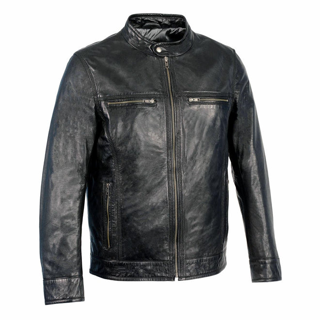 Milwaukee Leather men's black classic fashion leather jacket with zipper closure, stylish and durable for casual wear.