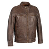Milwaukee Leather men's broken brown leather jacket with front zipper closure, stylish men's jacket with durable leather material.
