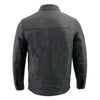 Milwaukee Leather men's black moto leather jacket with zipper front, classic style, and shoulder details.