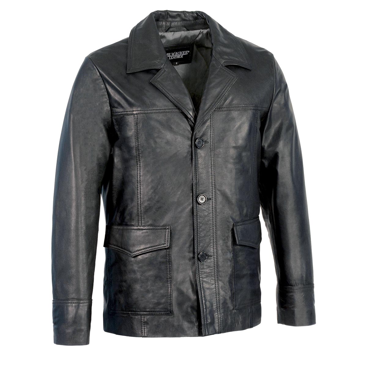 Milwaukee Leather men's black button closure car coat blazer leather jacket, stylish and tailored for a classic look.