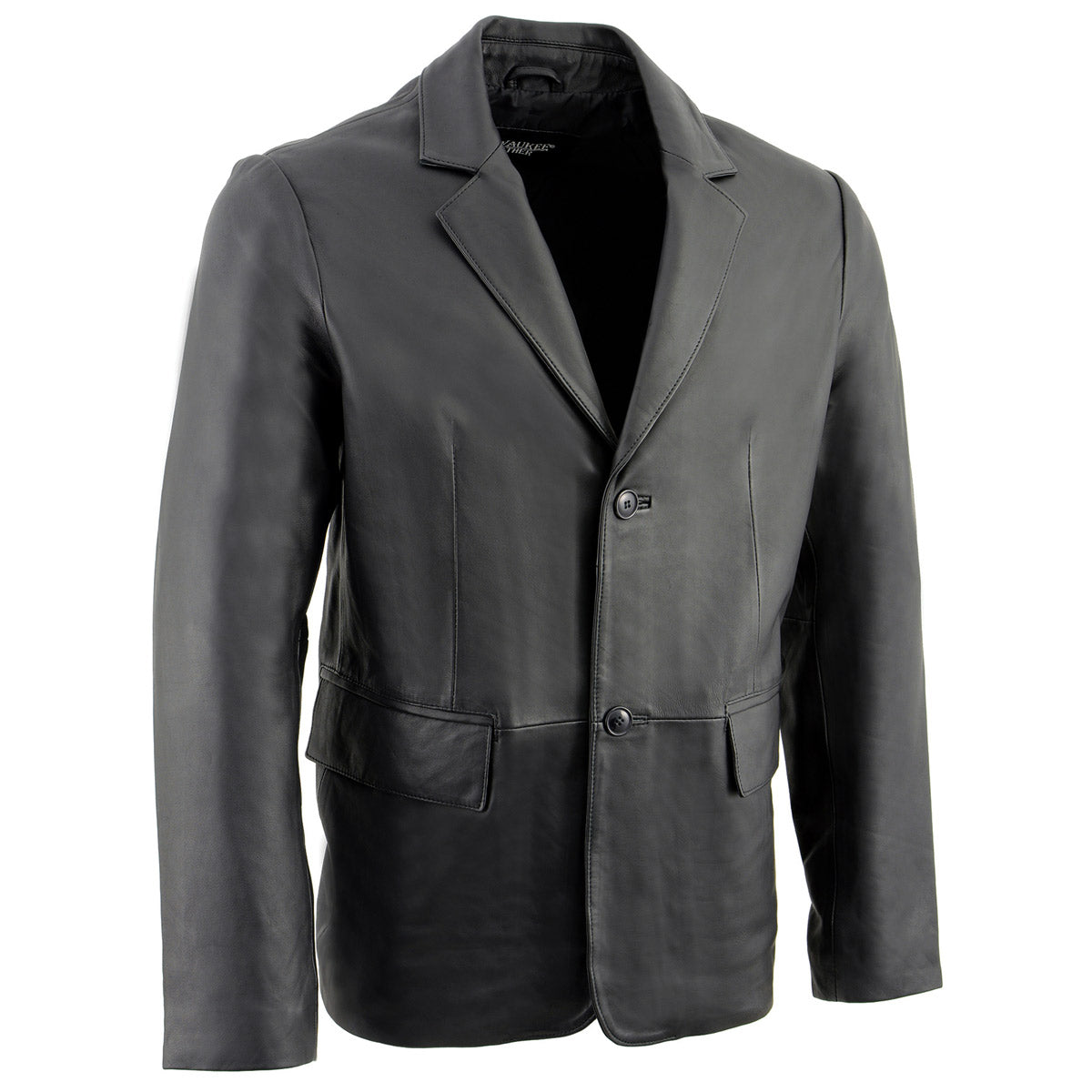 Milwaukee Leather men's black 2-button closure car coat blazer leather jacket with classic style and sleek design.