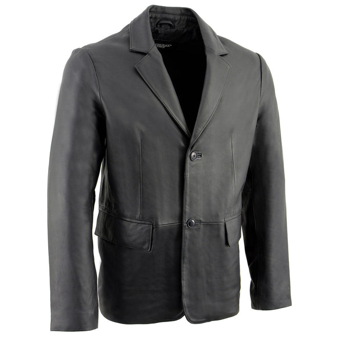 Milwaukee Leather men's black 2-button closure car coat blazer leather jacket with classic style and sleek design.