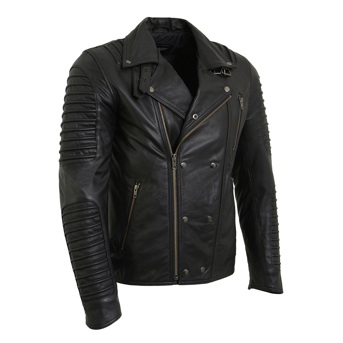 Milwaukee Leather men's black fashion jacket with piping design, made from leather, stylish and tailored fit.
