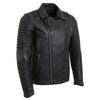 Milwaukee Leather men's black fashion jacket with piping design, made of leather, featuring a stylish and modern men's jacket fit.