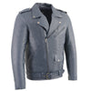 Milwaukee Leather men's blue leather classic moto jacket with front zipper and stylish design, perfect for motorcycle riding.