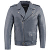 Milwaukee Leather men's blue classic moto leather jacket with front zipper and collar, stylish men's jacket for motorcycle riding.