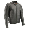 Milwaukee Leather Tall SH1010 men's black vented motorcycle leather jacket with side laces, tall sizing, visible zipper details.