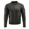Milwaukee Leather men's black vented scooter motorcycle leather jacket with side laces in tall sizes, featuring a classic design and sturdy build.