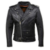 Milwaukee Leather black Brando motorcycle jacket for men, made of cowhide leather with side lacing, classic biker style.