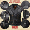 Milwaukee Leather black Brando motorcycle jacket for men with cowhide leather and side lacing, front view showing detailed design.