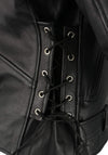 Milwaukee Leather men's black Brando motorcycle jacket with cowhide leather and side lacing, shown with detailed lace-up design.