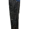 Milwaukee Leather Women's black leather motorcycle chaps with braided and fringed details, black rose embroidery, and classic design.