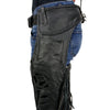 Milwaukee Leather women's black leather motorcycle chaps with braided, fringed design and black rose embroidery, style SH1116.
