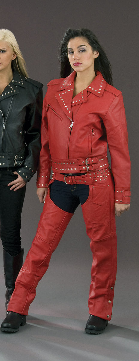 Red Chaps Milwaukee Leather SH1163 Women's 'Studded' Red Classic Leather Chaps ...