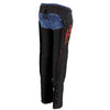 Milwaukee Leather Women's Black textile motorcycle riding chaps with red tribal embroidery, featuring a secure fit and detailed design.