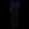 Milwaukee Leather Women's black textile motorcycle riding chaps with red accents and tribal embroidery, designed for protection and style.