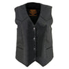 Milwaukee Leather SH1227 Women's Black Leather Classic Western Motorcycle Rider Vest- Front 4-Snap Button Closure