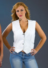 Milwaukee Leather women's white Classic Western leather vest with four snap buttons, showcasing a stylish Western design.