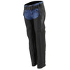 Milwaukee Leather Women's Winged Solid Black Textile Chaps, front view showing winged design and durable material.