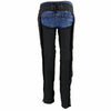 Milwaukee Leather Women's Winged Black and Red Textile Chaps, close-up showing detailed design and sturdy material.