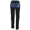 Milwaukee Leather Women's Winged Black and Pink Textile Chaps with decorative stitching and adjustable waist straps.