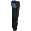 Milwaukee Leather Women's Winged Black and Pink Textile Chaps, front view showing detailed design and vibrant colors.