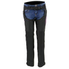 Milwaukee Leather Women's Winged Black and Purple Textile Chaps with detailed wing design and sturdy waistband.