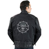 Milwaukee Leather men's black textile motorcycle jacket with glow-in-the-dark skull design on the back.