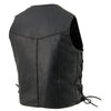 Black kids leather vest with side laces and three snap closure, classic style by Buffalo Leather Gear.